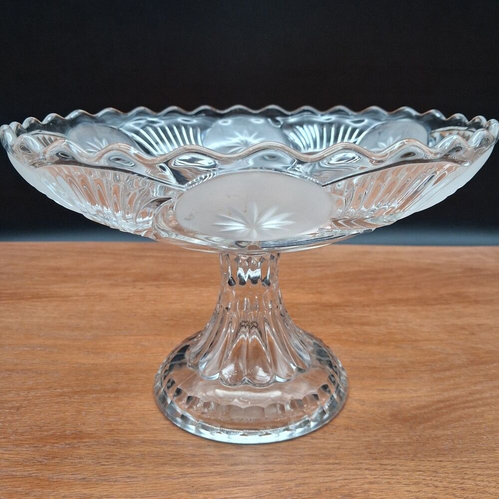 Antique EAPG Frosted Circle Horn of Plenty 9" Fruit Compote Bryce Bros US Glass